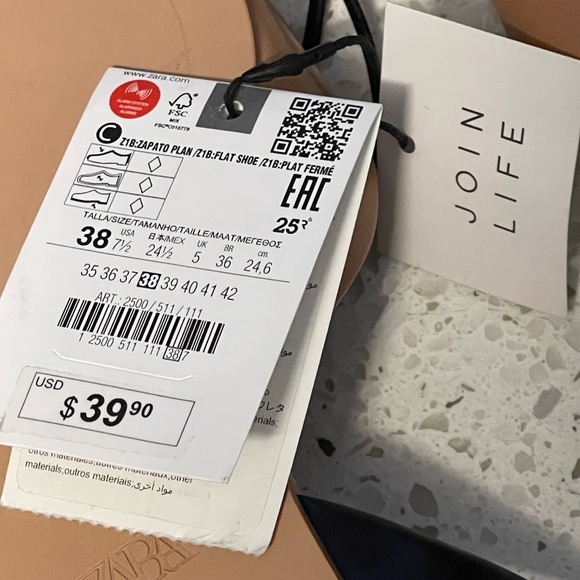 ZARA Flat Slingback sandal shoes 7.5 Tan Black Color block NEW NWT - Picture 5 of 5